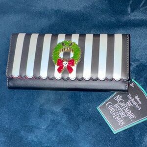 Disney Black and White Striped NBC Wallet with Wreath